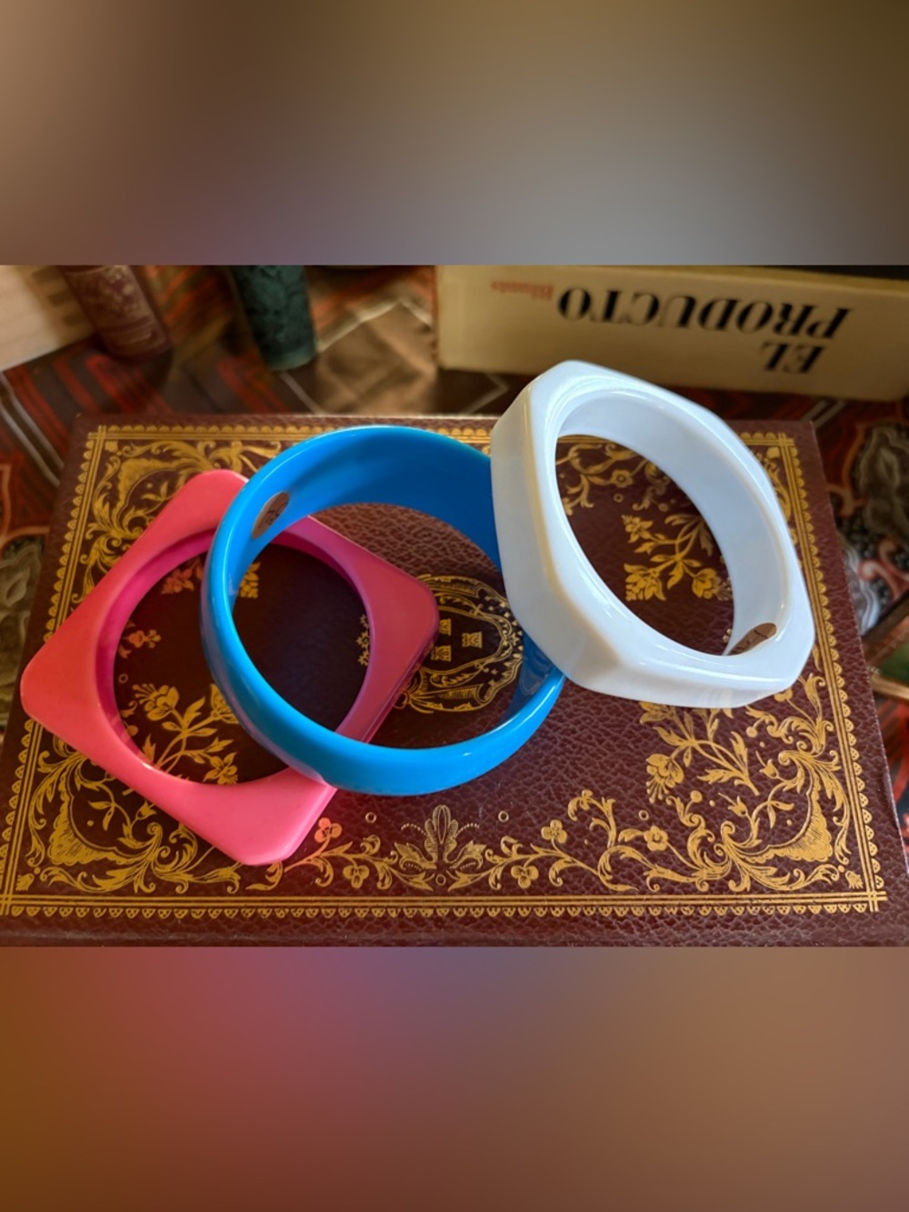 3 Unique- Bangle Set - Blue, Pink & White- Authentic 80’s.